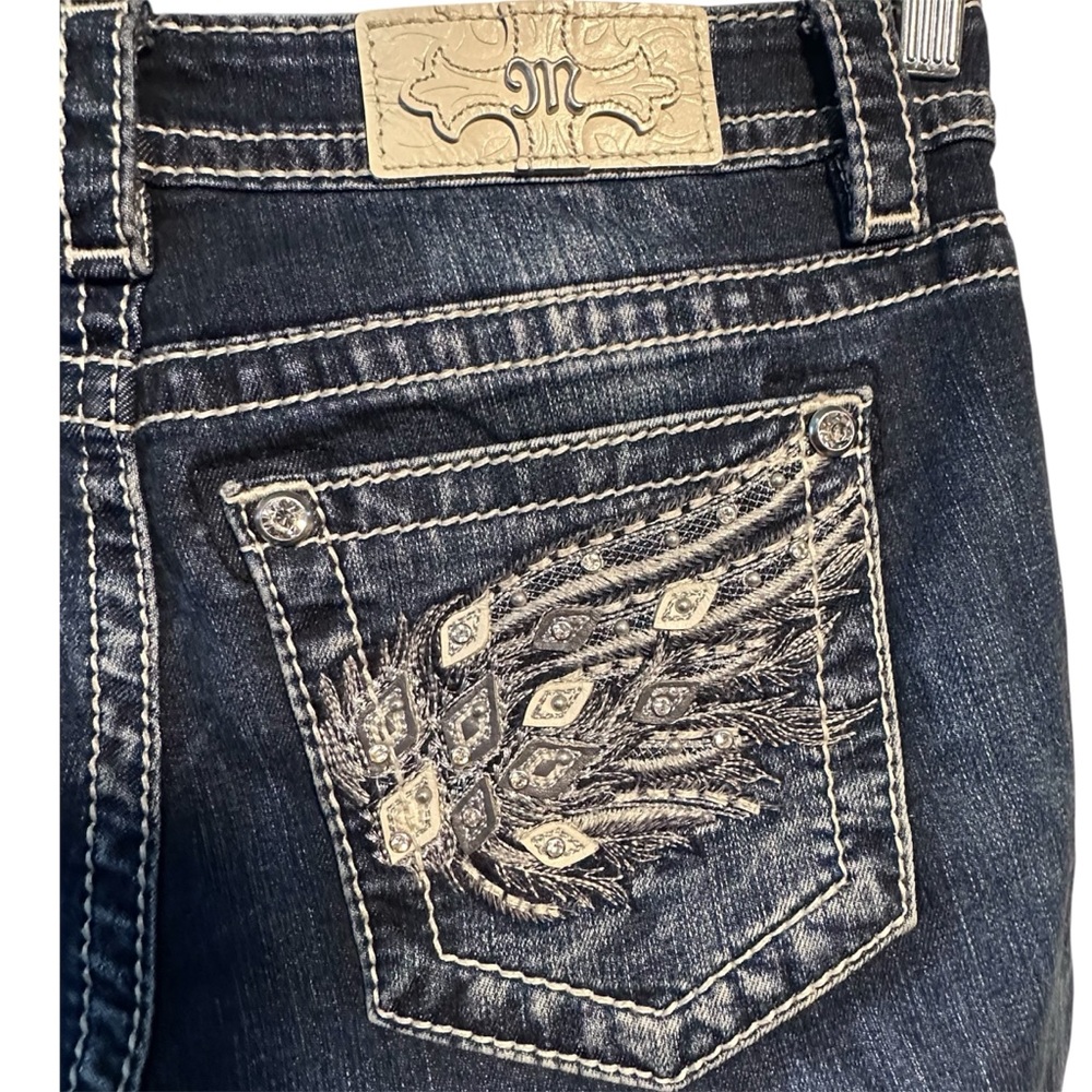 Miss Me Angel Wing Pockets Rhinestones Mid-Rise Slim Boot Cut Jeans